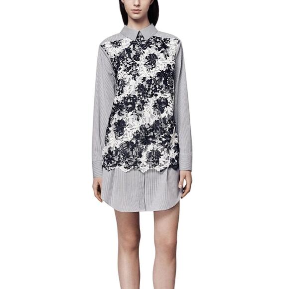 Thakoon Addition Blue and White Striped Floral Lace Overlay Shirt Dress 0 - Picture 1 of 7